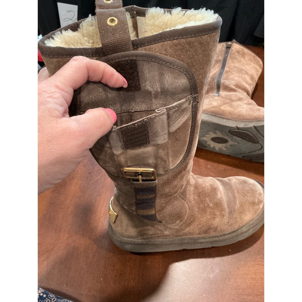 UGG Retro Cargo 1895 Size 8 Brown Suede Sheepskin Lining Side Pocket Buckle Zip - Picture 12 of 14